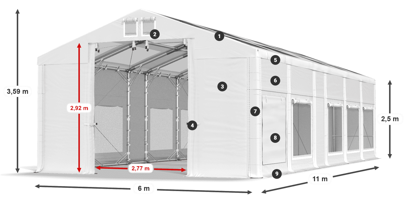 Dach: MS T 580 PVC Wände: SD M 500 PVC 2,5 m Legende