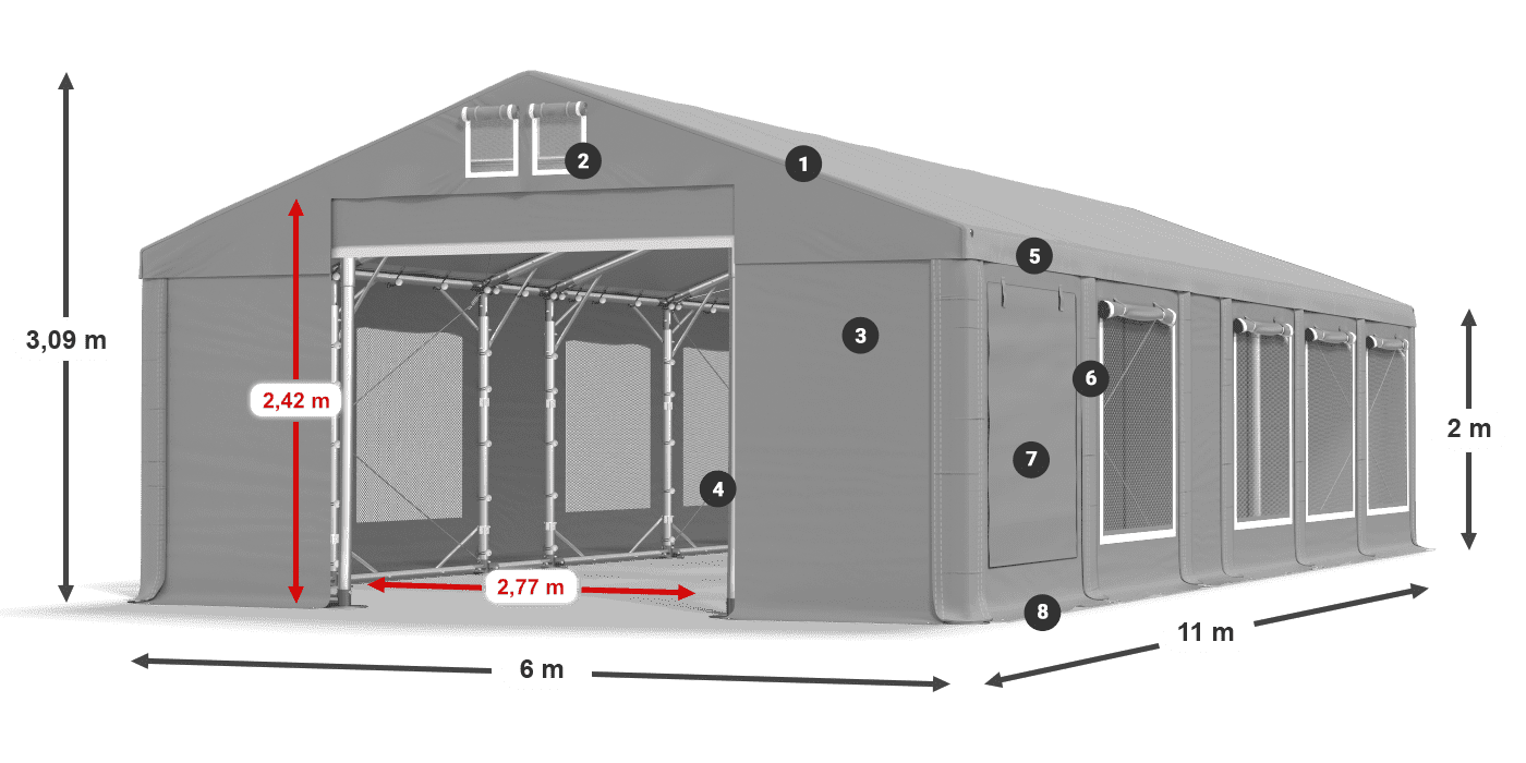 Dach: FR 620 PVC Wände: SD 500 PVC 2m Legende