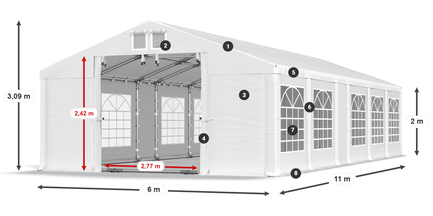 Dach: FR 620 PVC Wände: SD 500 PVC 2m Legende
