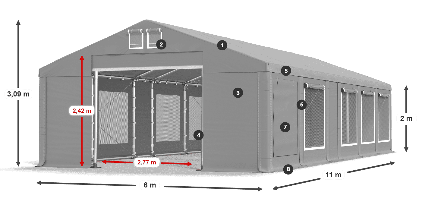 Dach: FR 620 PVC Wände: SD 500 PVC 2m Legende