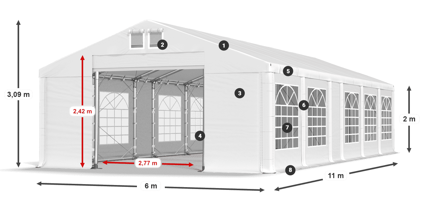 Dach: MS 580 PVC Wände: FR 620 PVC 2m Legende