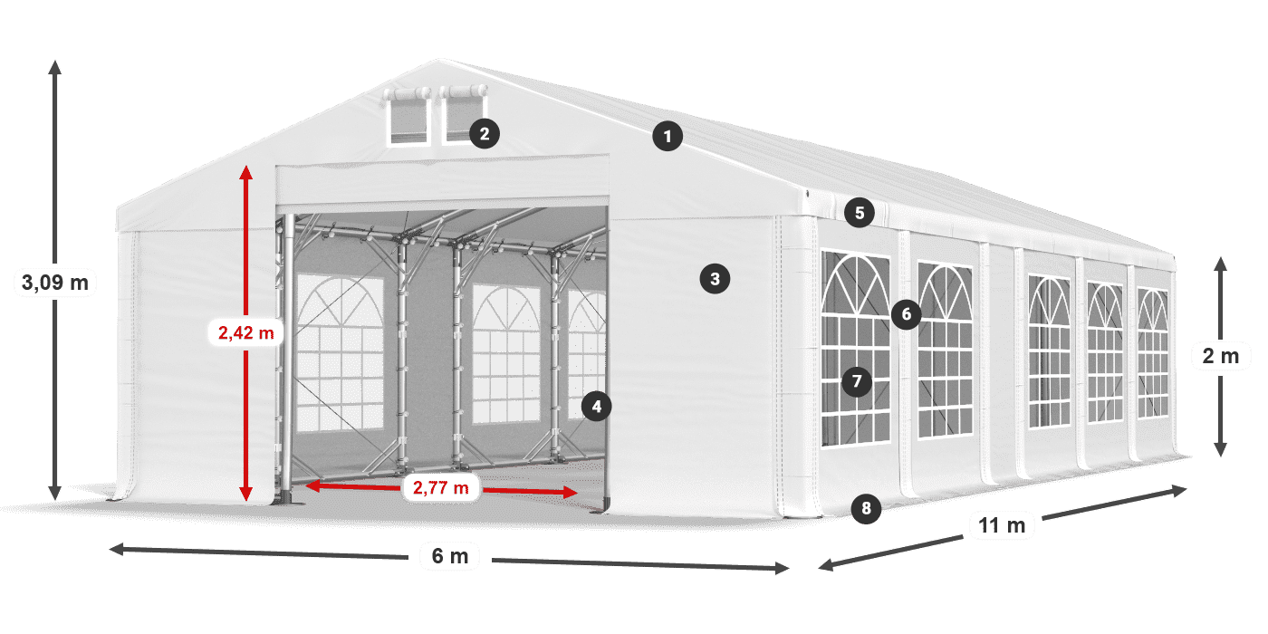 Dach: MS 580 PVC Wände: FR 620 PVC 2m Legende
