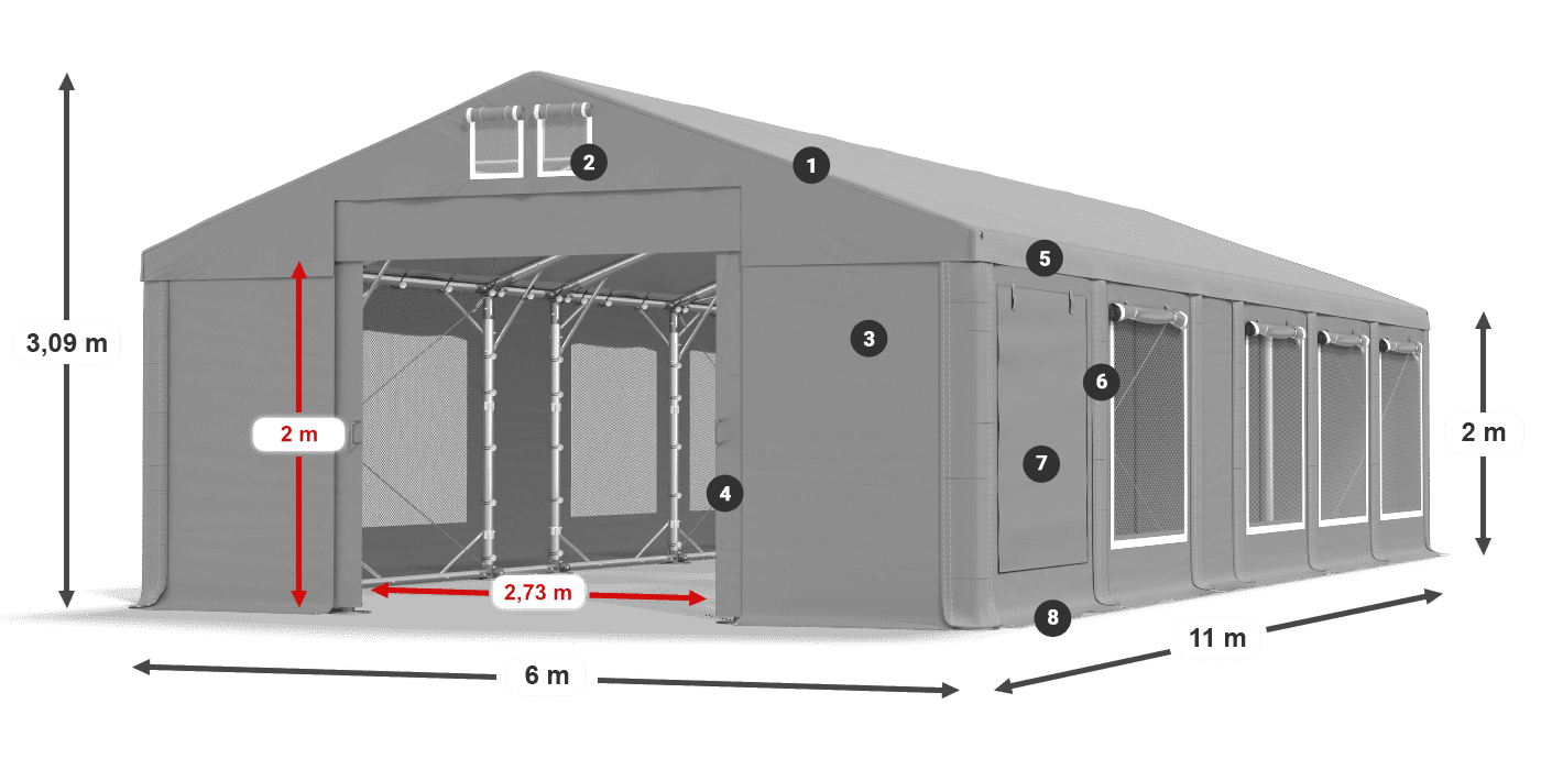 Dach: MS 580 PVC Wände: SD M 500 PVC 2m Legende