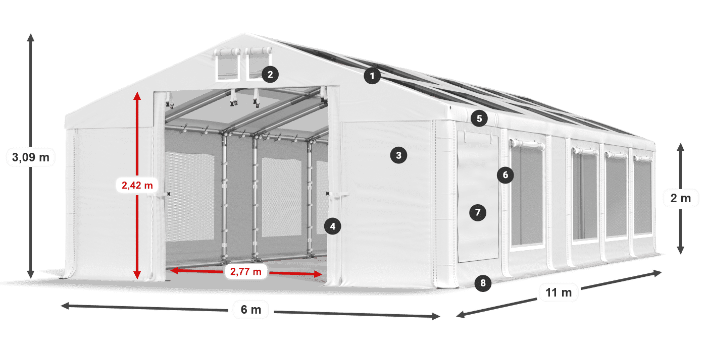 Dach: MS T 580 PVC Wände: SDM 500 PVC 2m Legende