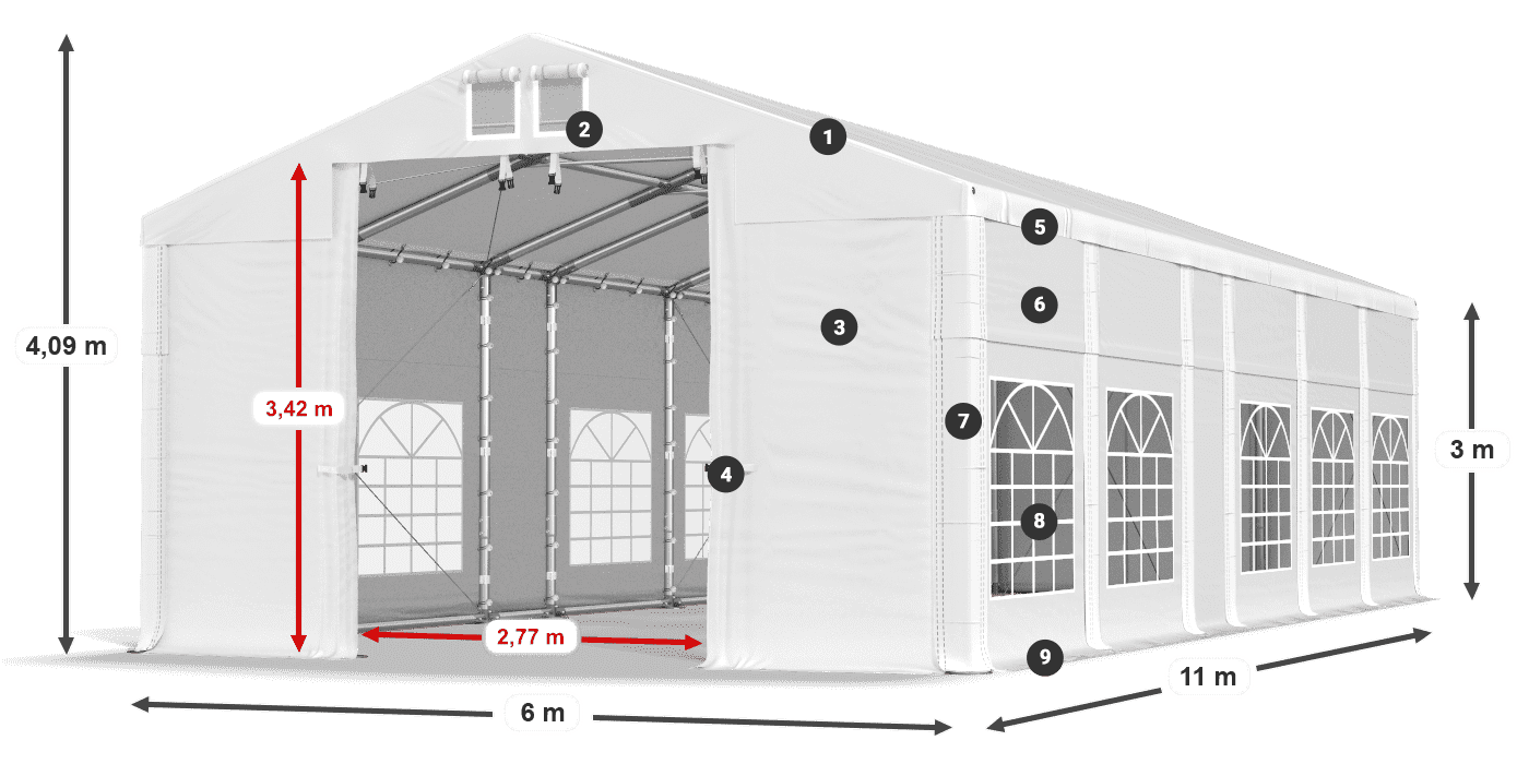 Dach: MS 580 PVC Wände: FR 620 PVC 3m Legende