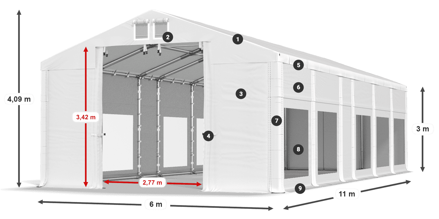 Dach: MS 580 PVC Wände: MS 580 PVC 3m Legende