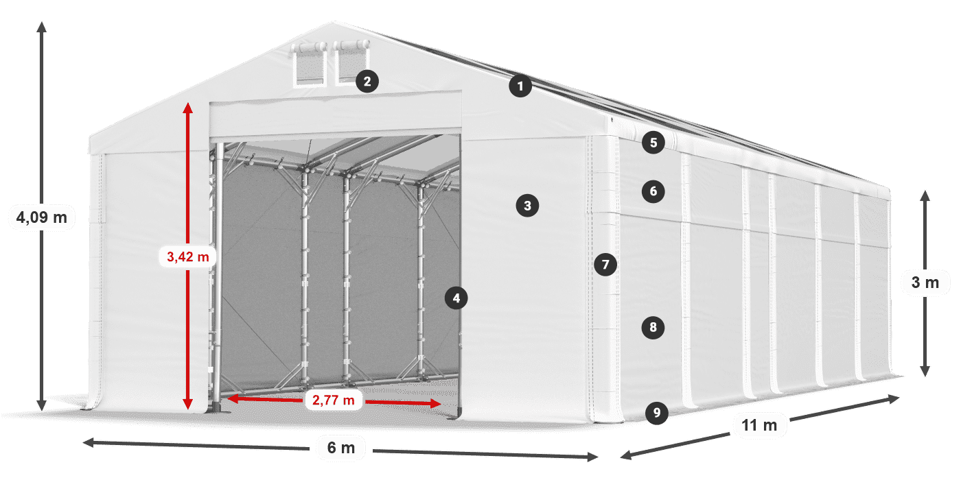 Dach: MS T 580 PVC Wände: SD 500 PVC 3m Legende