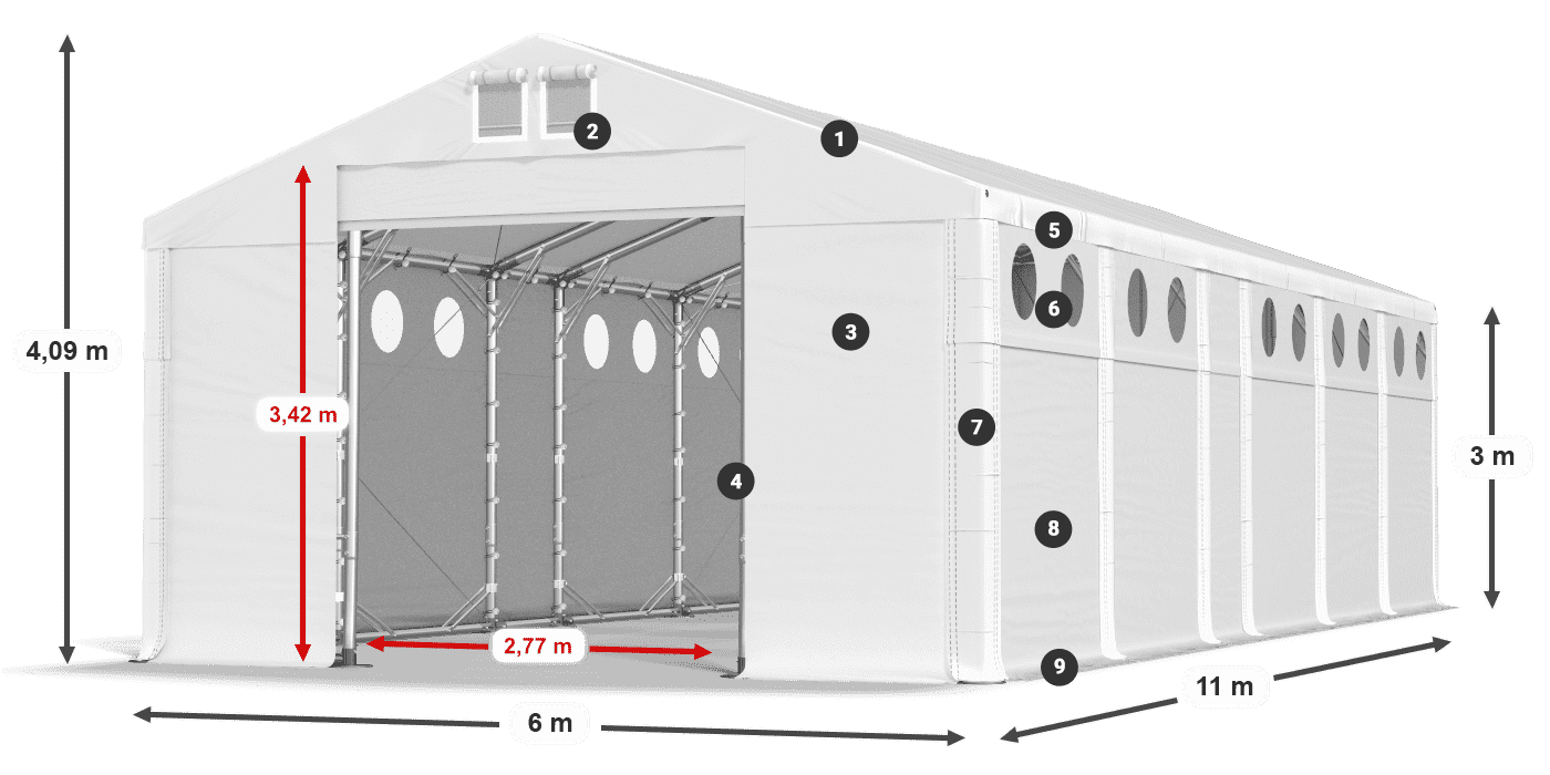 Dach: MS 580 PVC Wände: SD O 500 PVC 3m Legende