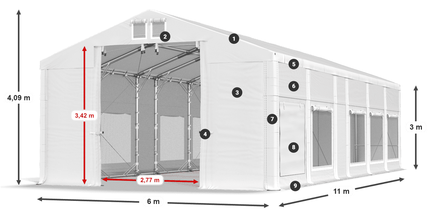 Dach: MS 580 PVC Wände: SD M 500 PVC 3m Legende