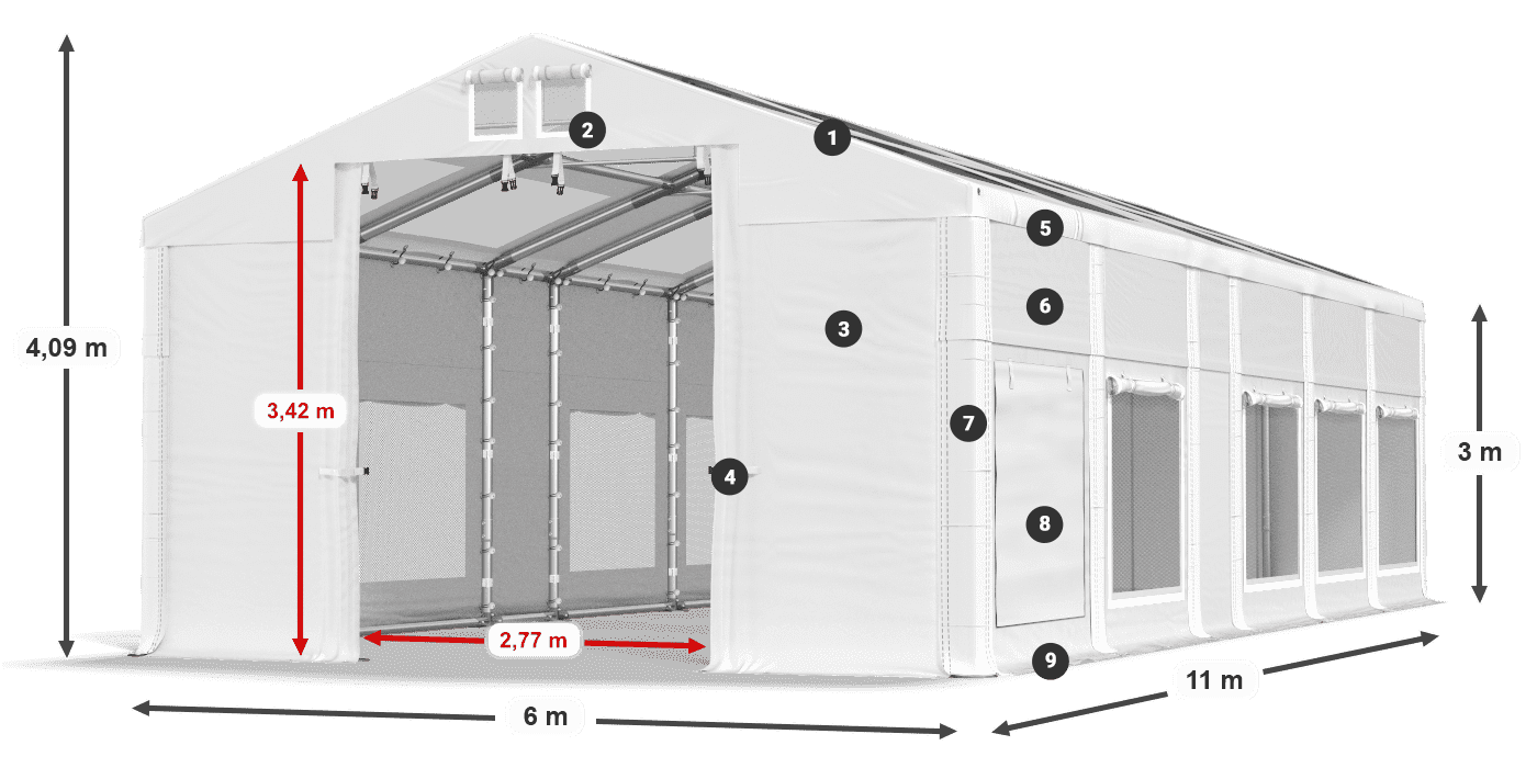 Dach: MS T 580 PVC Wände: SD M 500 PVC 3m Legende