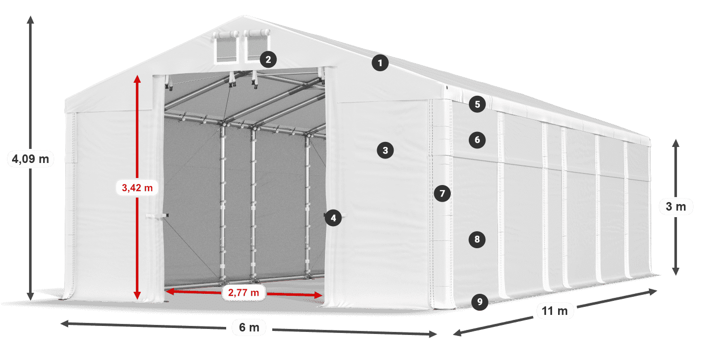 Dach: MS 580 PVC Wände: SD 500 PVC 3m Legende