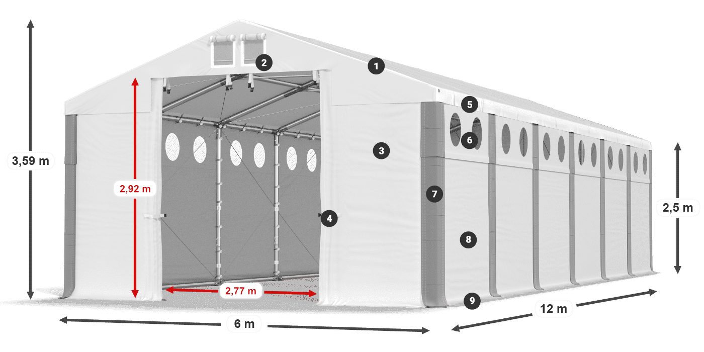 Dach: FR 620 PVC Wände: SD O 500 PVC 2,5 m Legende