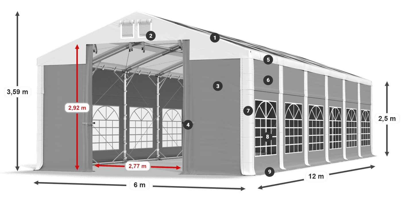 Dach: MS 580 PVC Wände: SD 500 PVC 2,5 m Legende