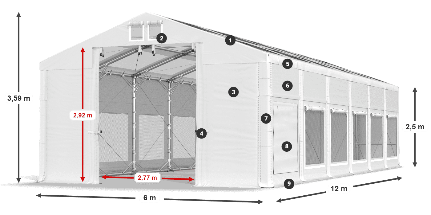 Dach: MS T 580 PVC Wände: SD M 500 PVC 2,5 m Legende