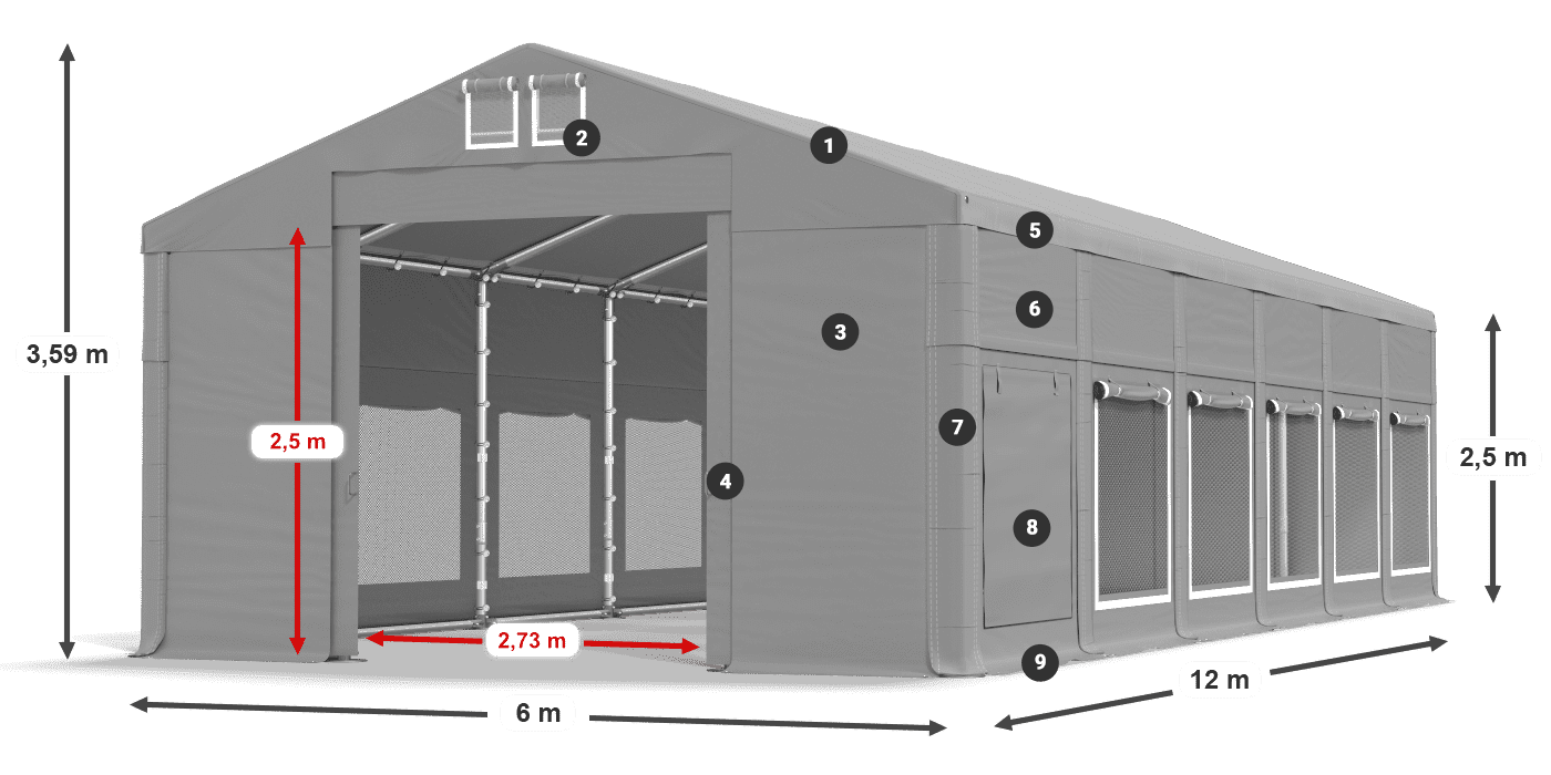 Dach: MS 580 PVC Wände: SD M 500 PVC 2,5 m Legende