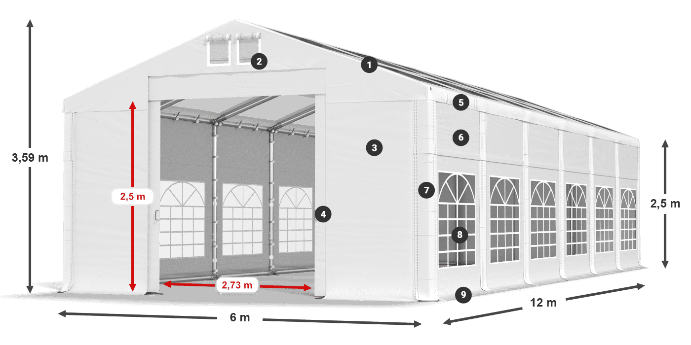 Dach: MS 580 PVC Wände: SD 500 PVC 2,5 m Legende