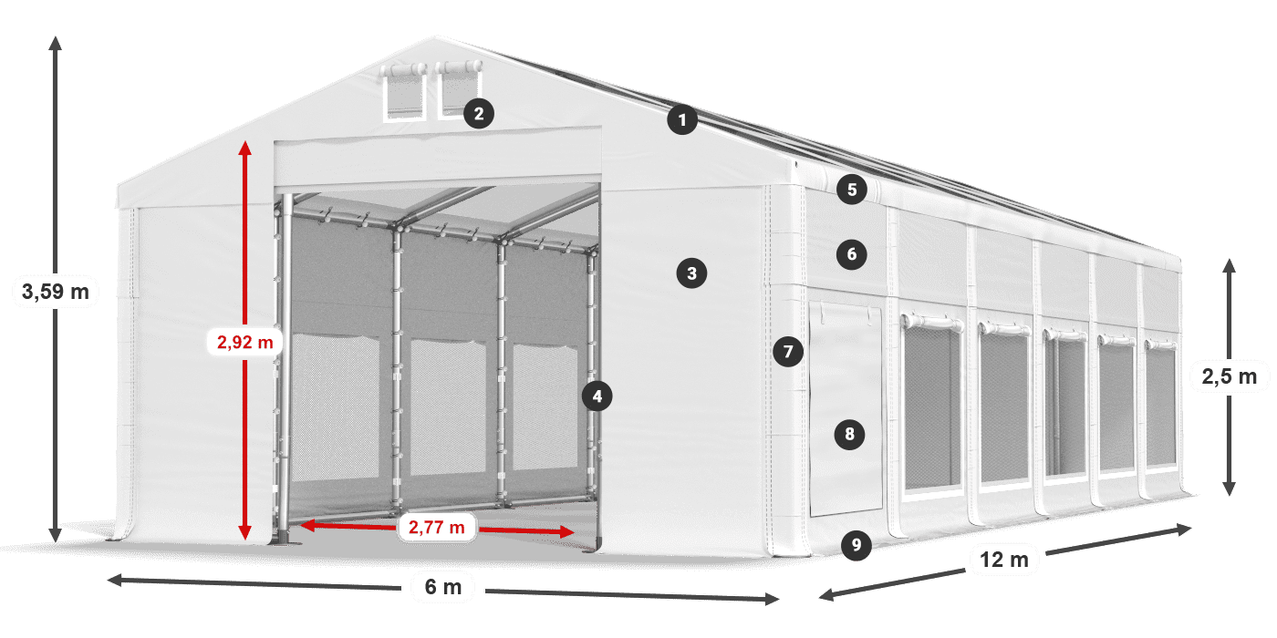 Dach: MS T 580 PVC Wände: SD M 500 PVC 2,5 m Legende