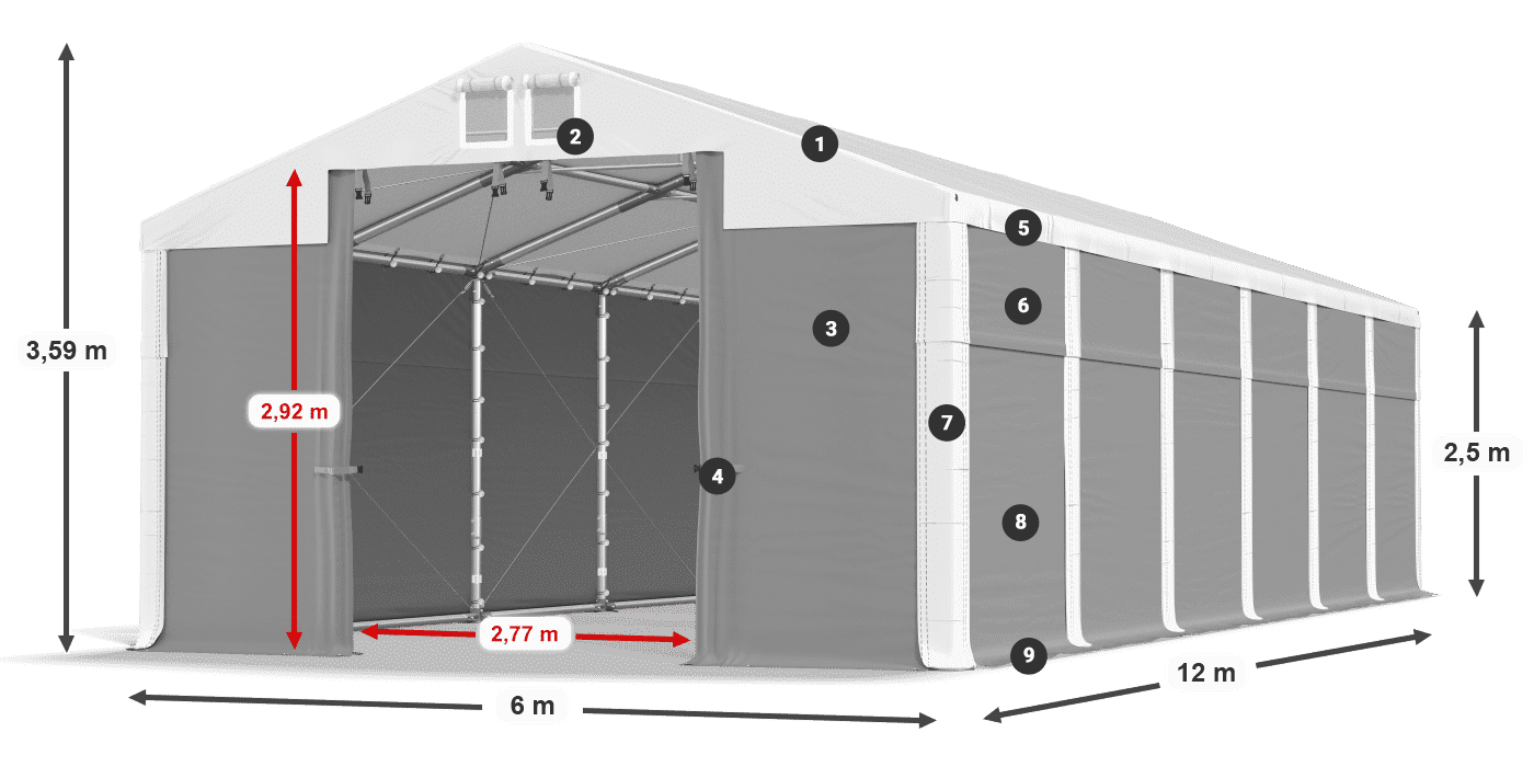 Dach: MS 580 PVC Wände: SD 500 PVC 2,5 m Legende