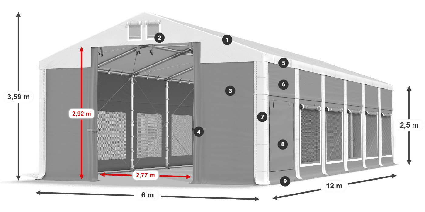 Dach: MS 580 PVC Wände: SD M 500 PVC 2,5 m Legende