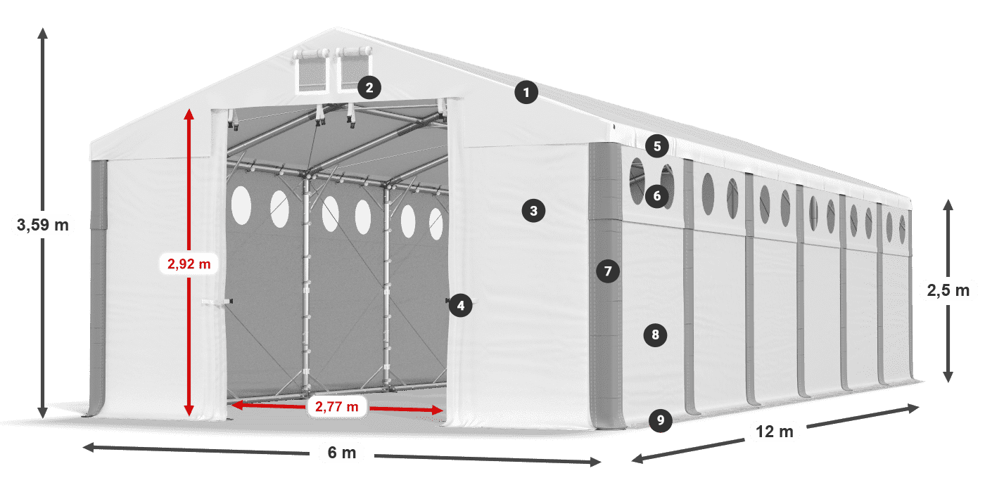 Dach: SD 560 PVC Wände: MS O 580 PVC Legende 2,5 m