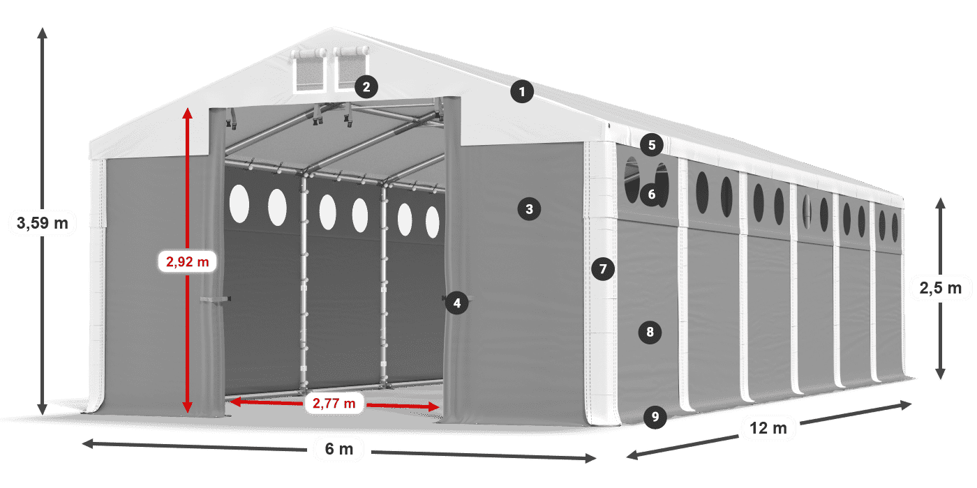 Dach: SD 560 PVC Wände: MS O 580 PVC Legende 2,5 m