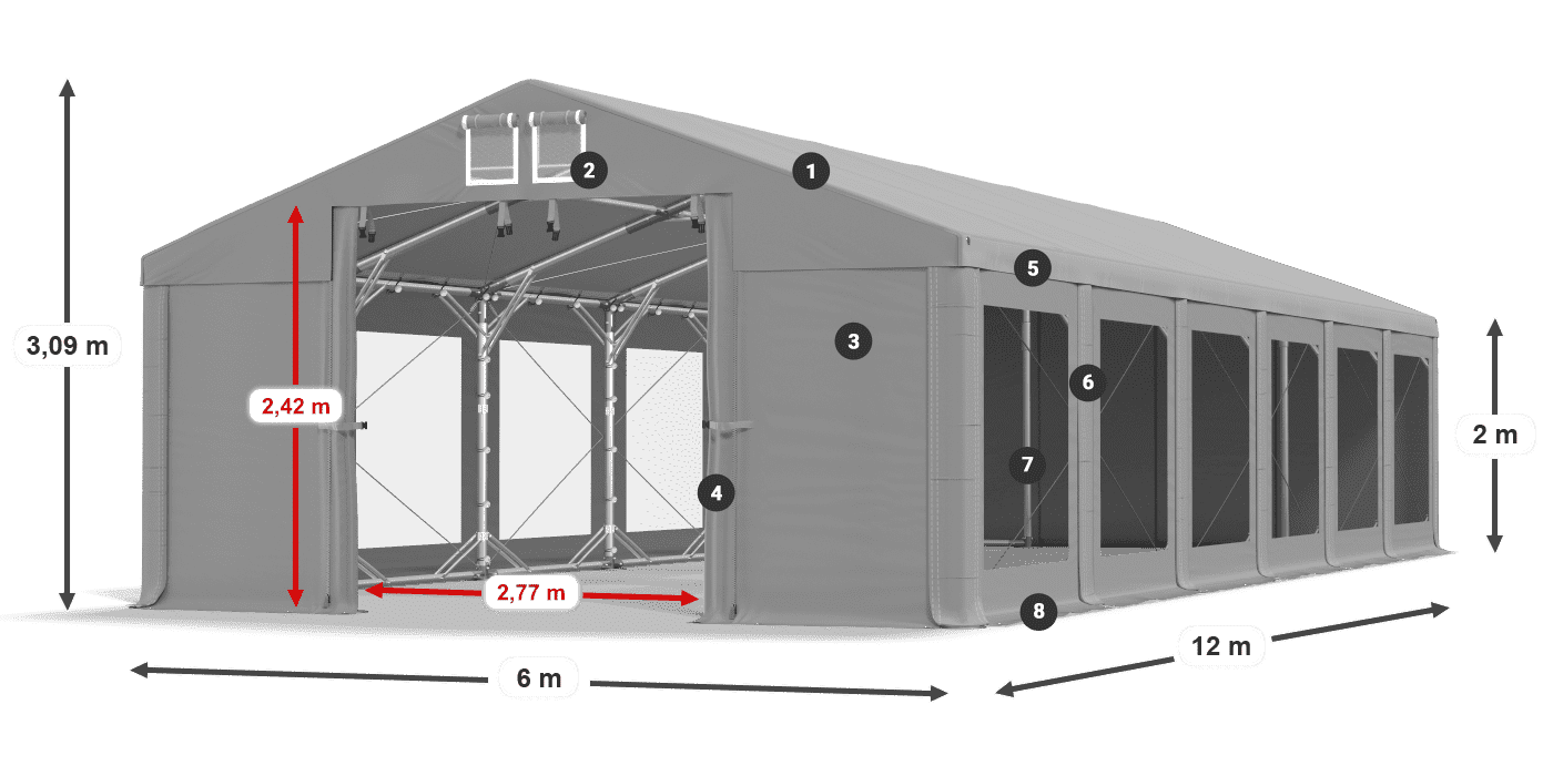 Dach: FR 620 PVC Wände: MS 580 PVC 2m Legende