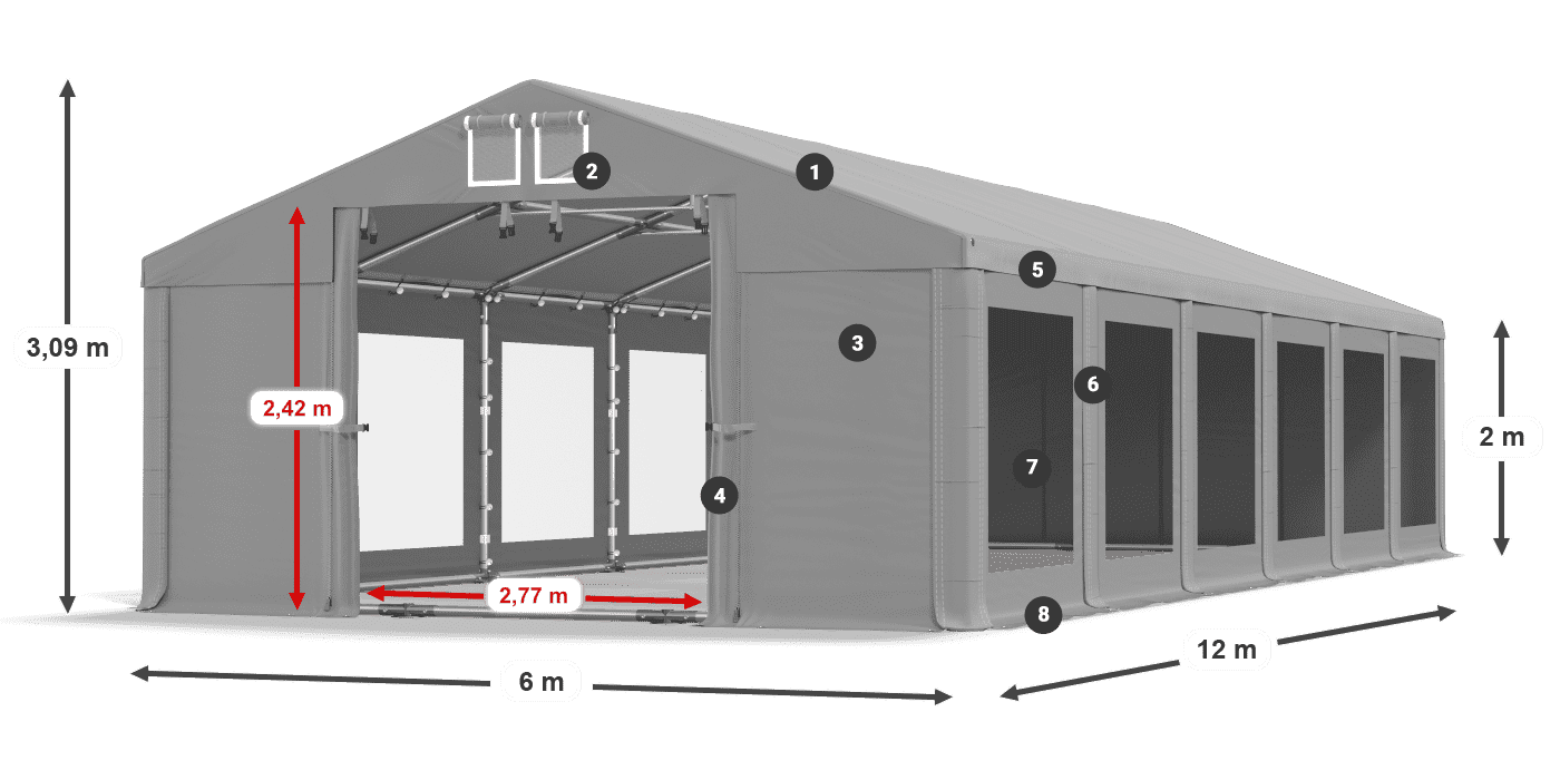 Dach: FR 620 PVC Wände: MS 580 PVC 2m Legende