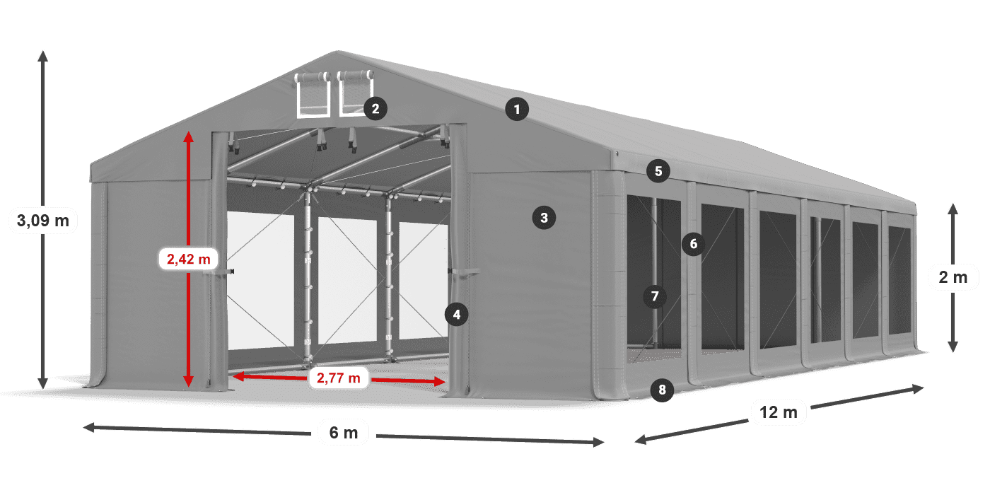 Dach: FR 620 PVC Wände: MS 580 PVC 2m Legende