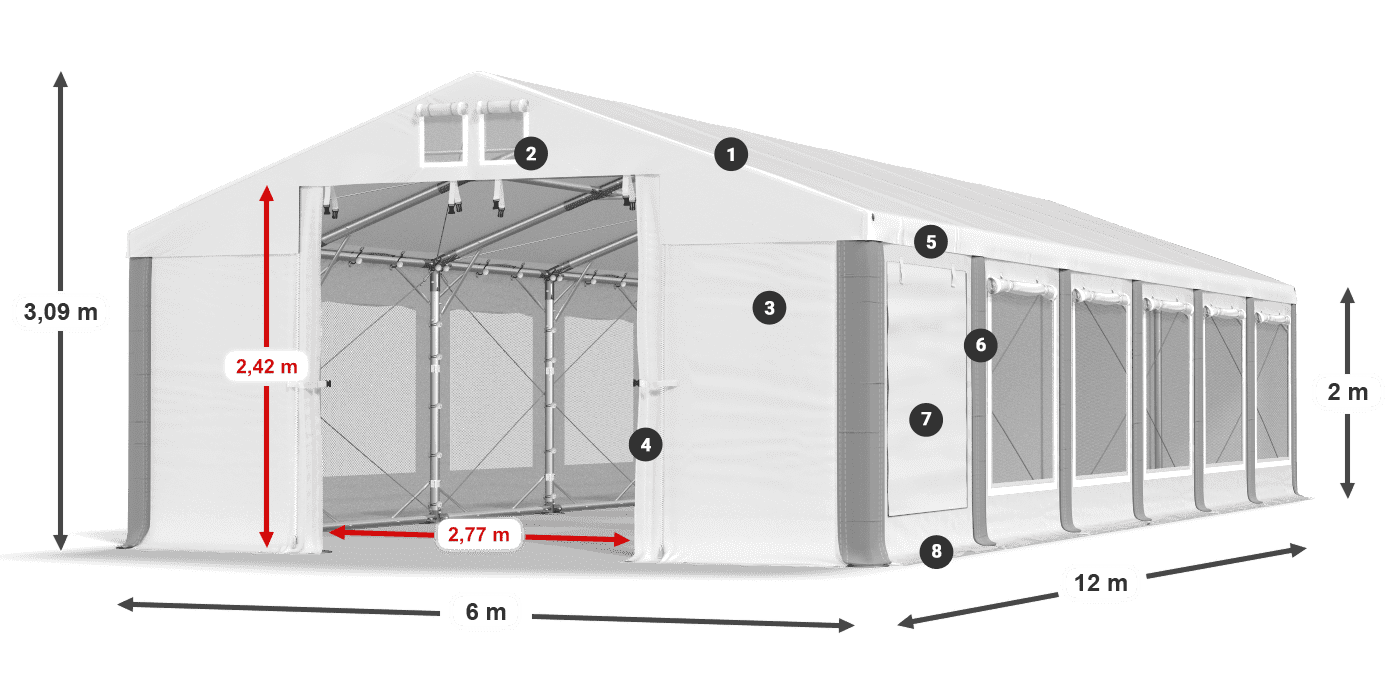 Dach: FR 620 PVC Wände: SD 500 PVC 2m Legende