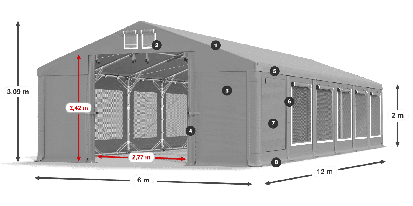 Dach: FR 620 PVC Wände: SD 500 PVC 2m Legende