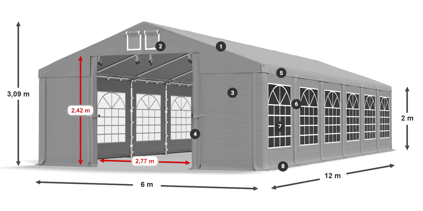 Dach: FR 620 PVC Wände: SD 500 PVC 2m Legende