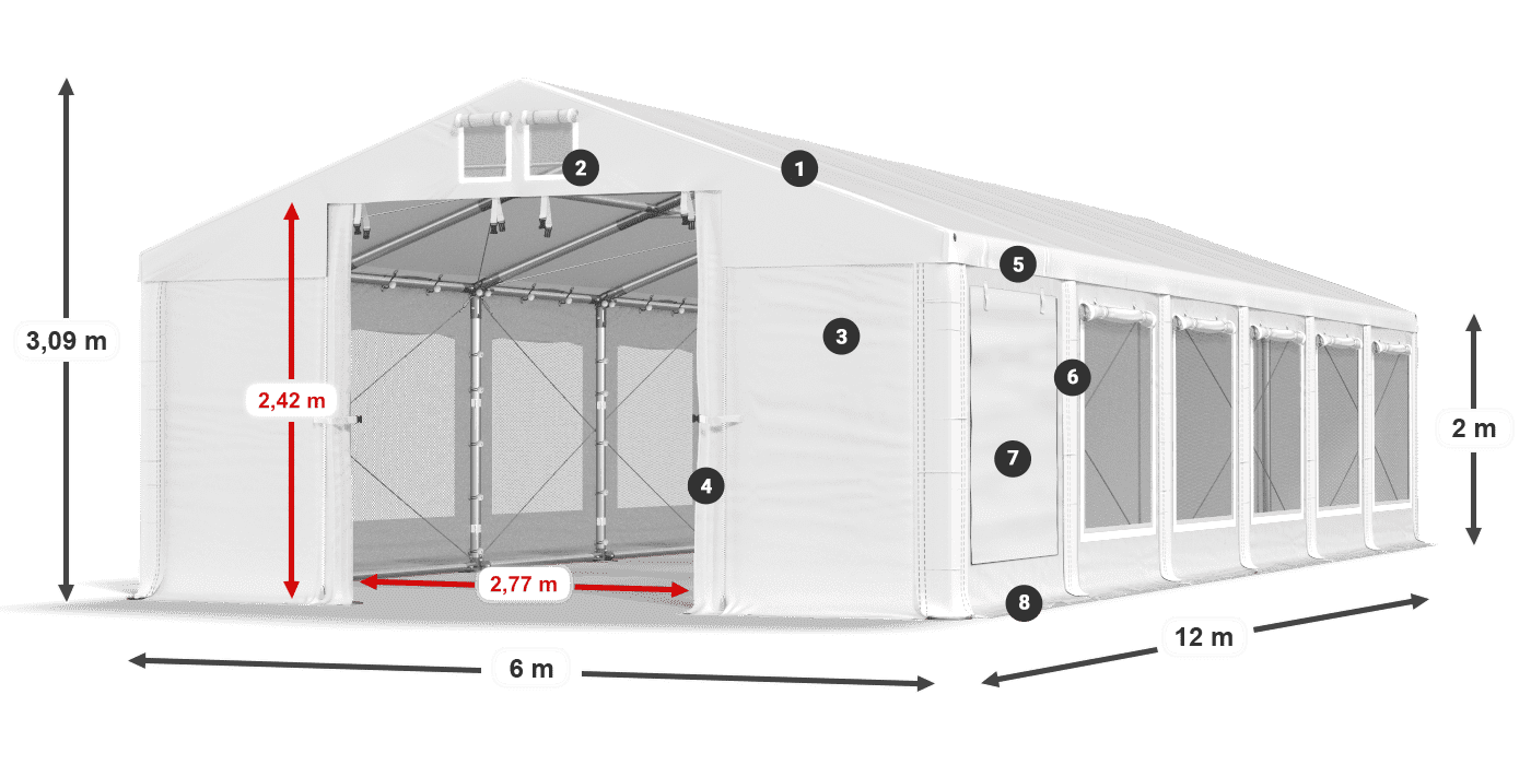 Dach: FR 620 PVC Wände: SD 500 PVC 2m Legende