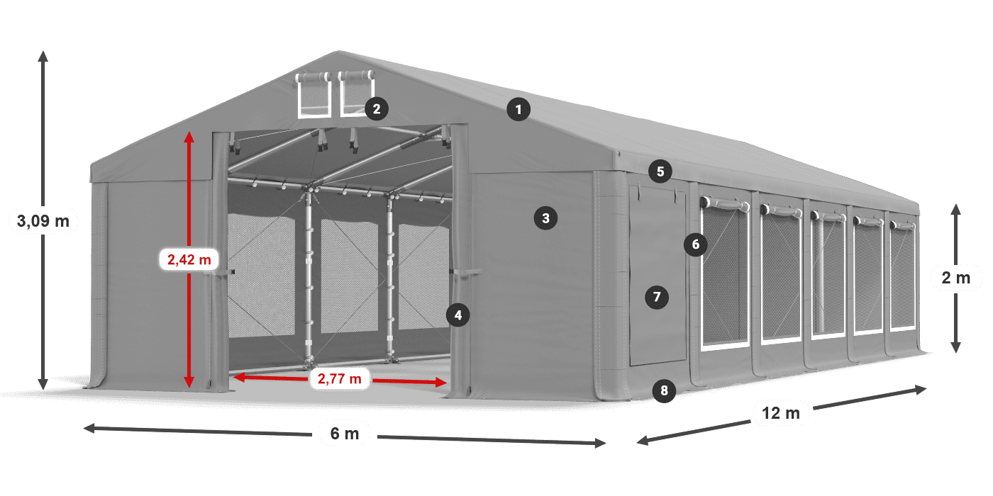 Dach: FR 620 PVC Wände: SD 500 PVC 2m Legende