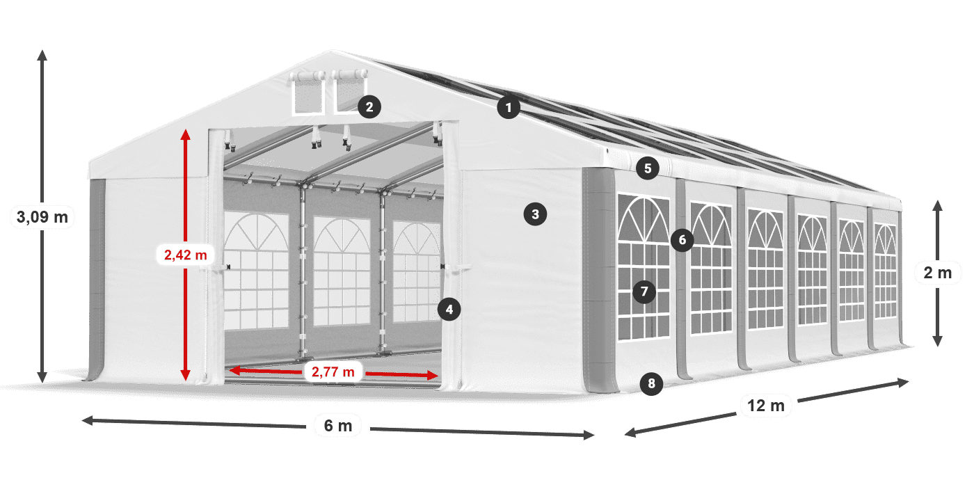 Dach: MS T 580 PVC Wände: FR 620 PVC 2m Legende