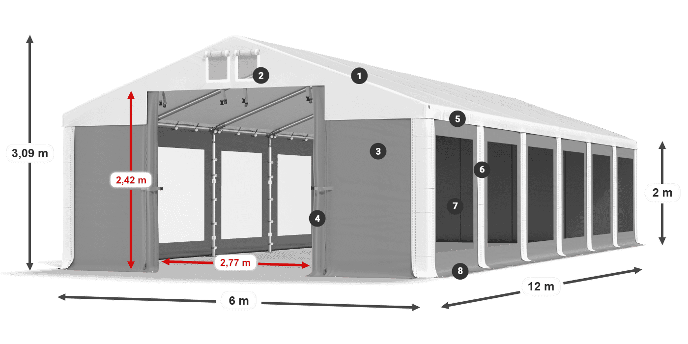 Dach: MS 580 PVC Wände: MS 580 PVC 2m Legende