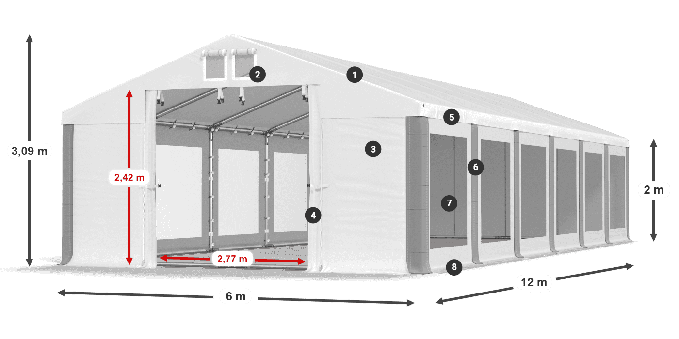 Dach: MS 580 PVC Wände: MS 580 PVC 2m Legende