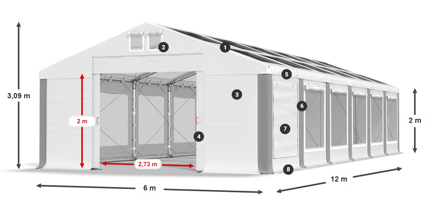 Dach: MS T 580 PVC Wände: SDM 500 PVC 2m Legende
