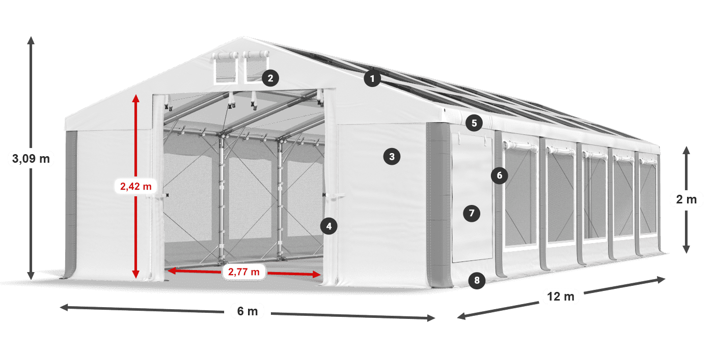 Dach: MS T 580 PVC Wände: SDM 500 PVC 2m Legende