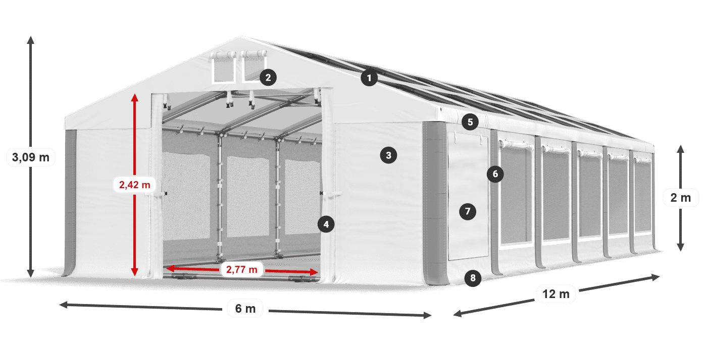 Dach: MS T 580 PVC Wände: SDM 500 PVC 2m Legende