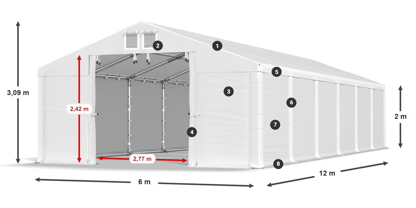 Dach: MS 580 PVC Wände: SD 500 PVC 2m Legende