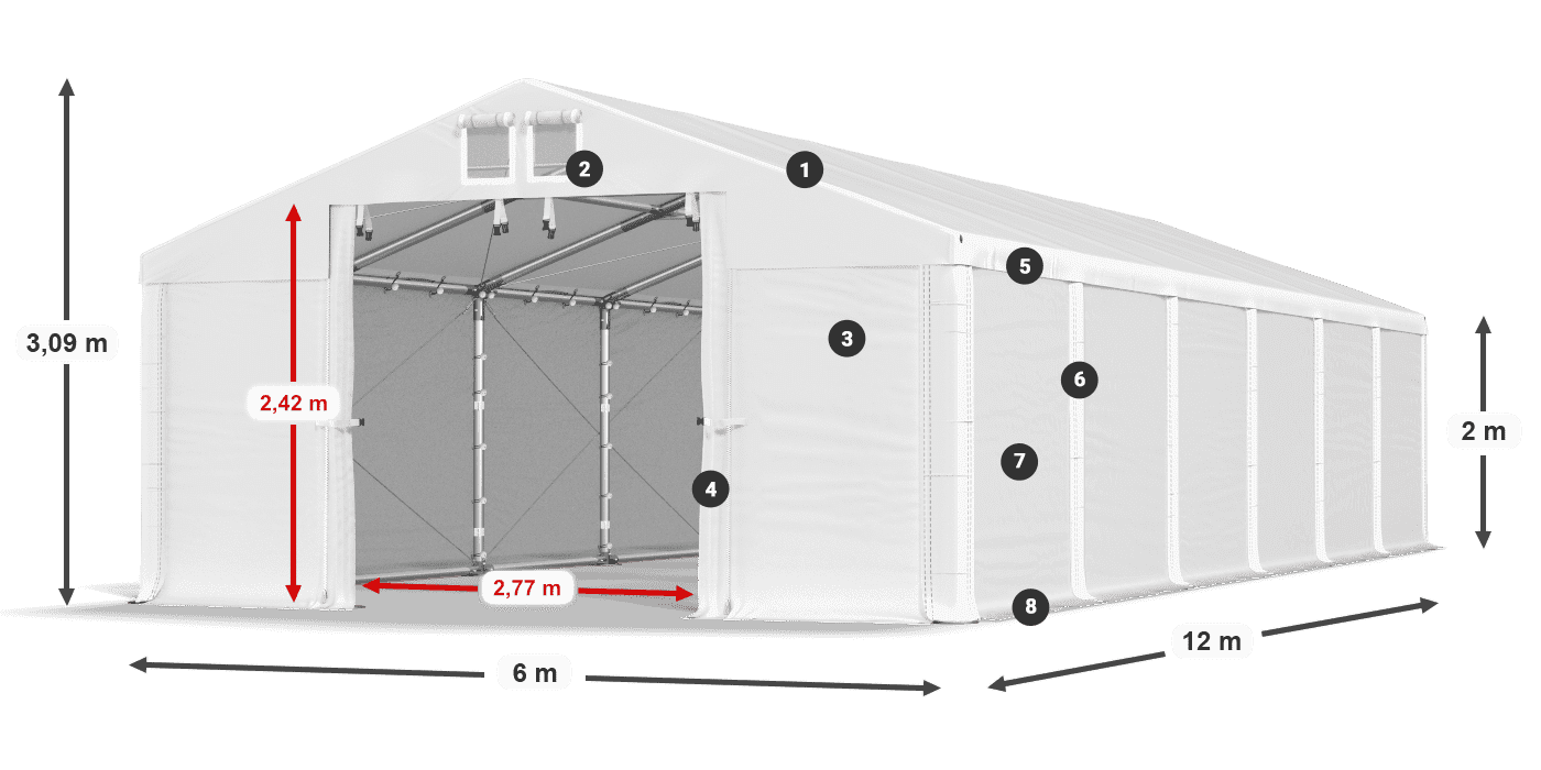 Dach: MS 580 PVC Wände: SD 500 PVC 2m Legende