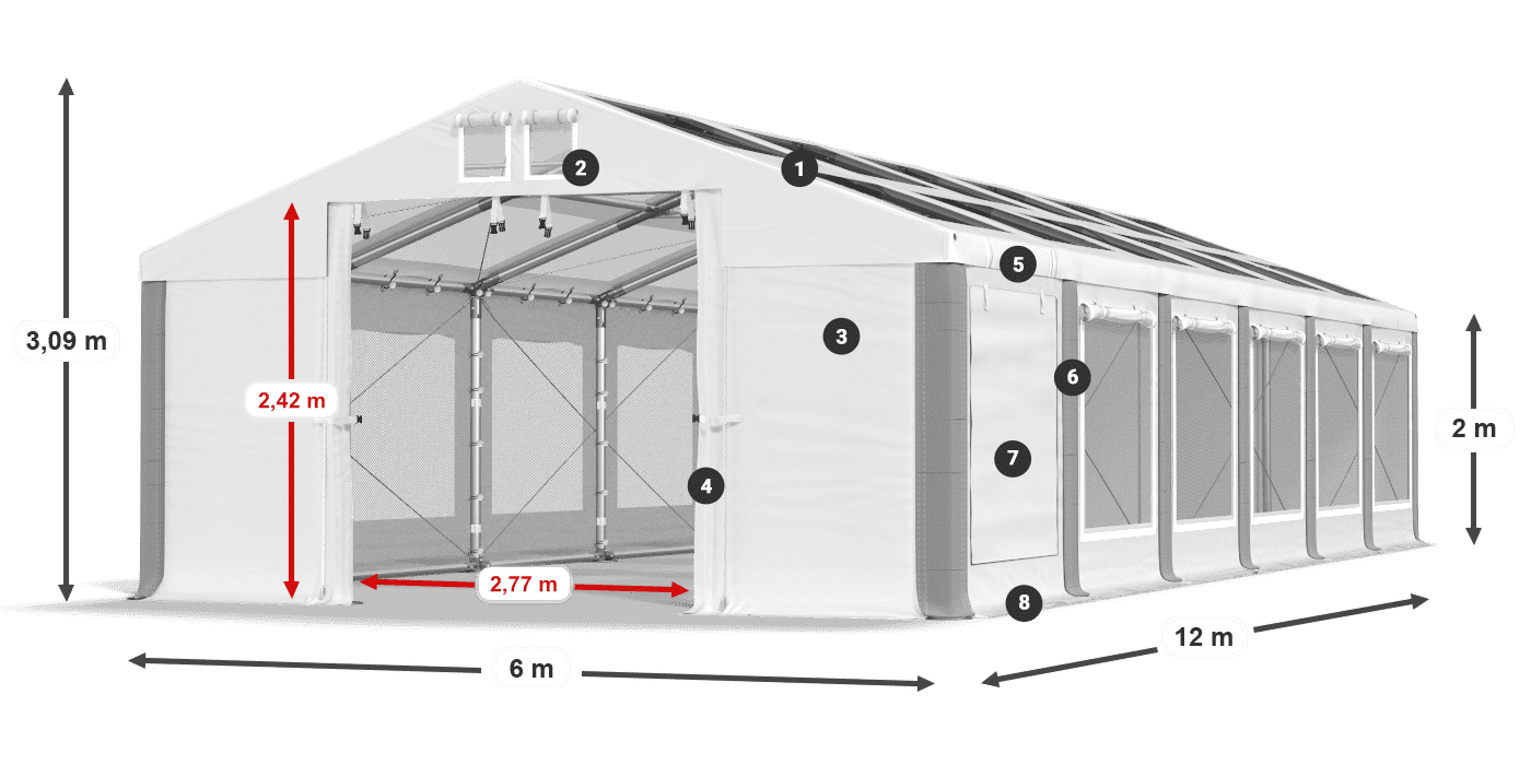 Dach: MS T 580 PVC Wände: SDM 500 PVC 2m Legende