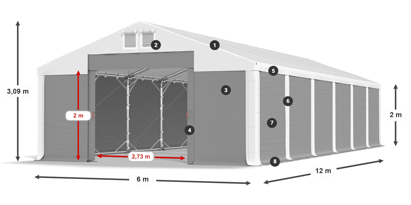 Dach: SD 560 PVC Wände: MS 580 PVC Legende 2m