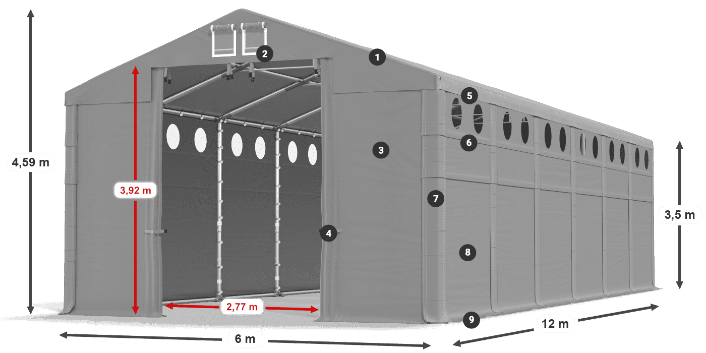 Dach: FR 620 PVC Wände: SD O 500 PVC 3,5 m Legende