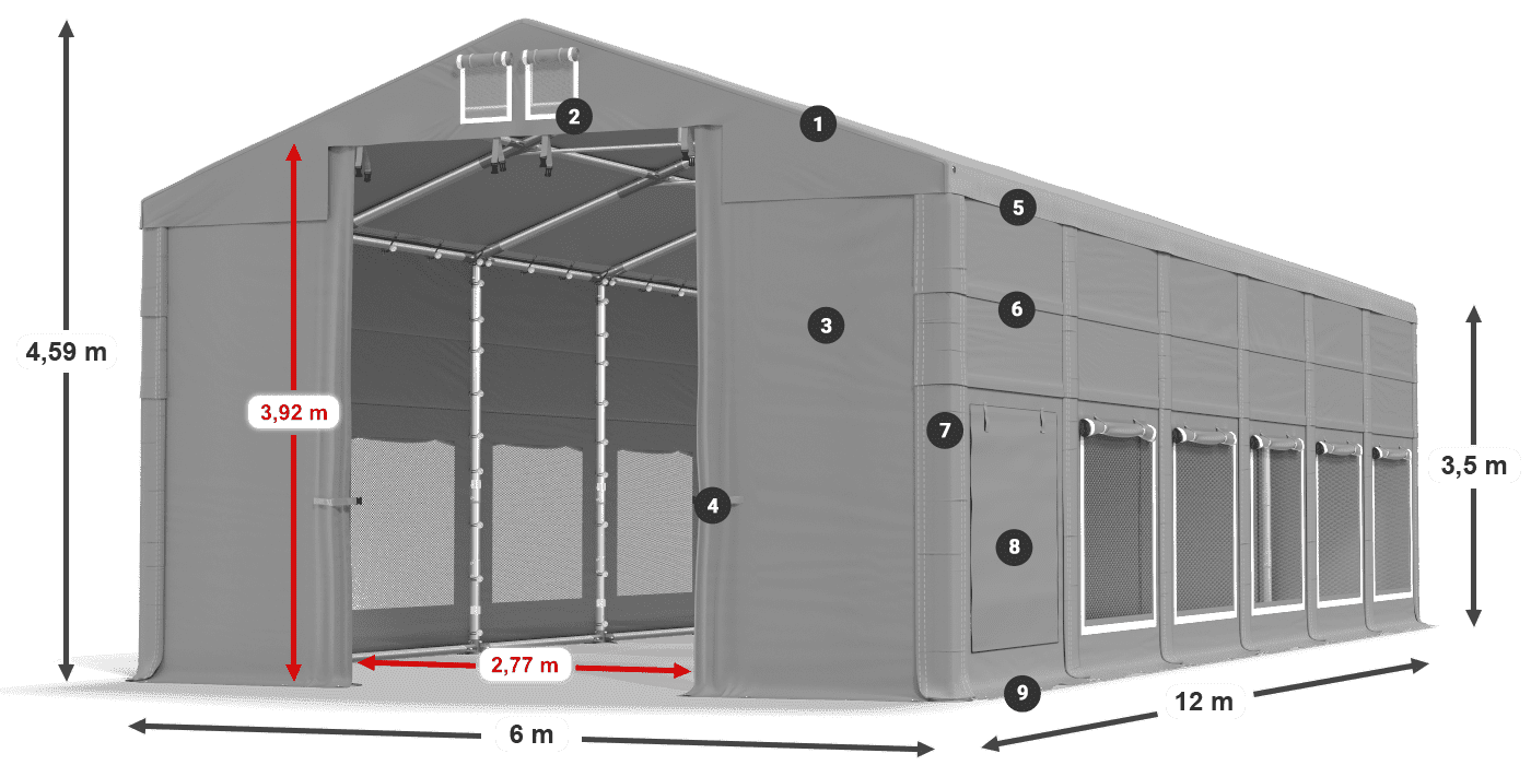 Dach: FR 620 PVC Wände: SD 500 PVC 3,5 m Legende