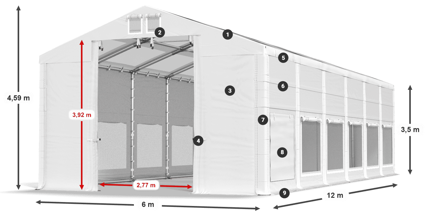 Dach: MS T 580 PVC Wände: SD M 500 PVC 2,5 m Legende