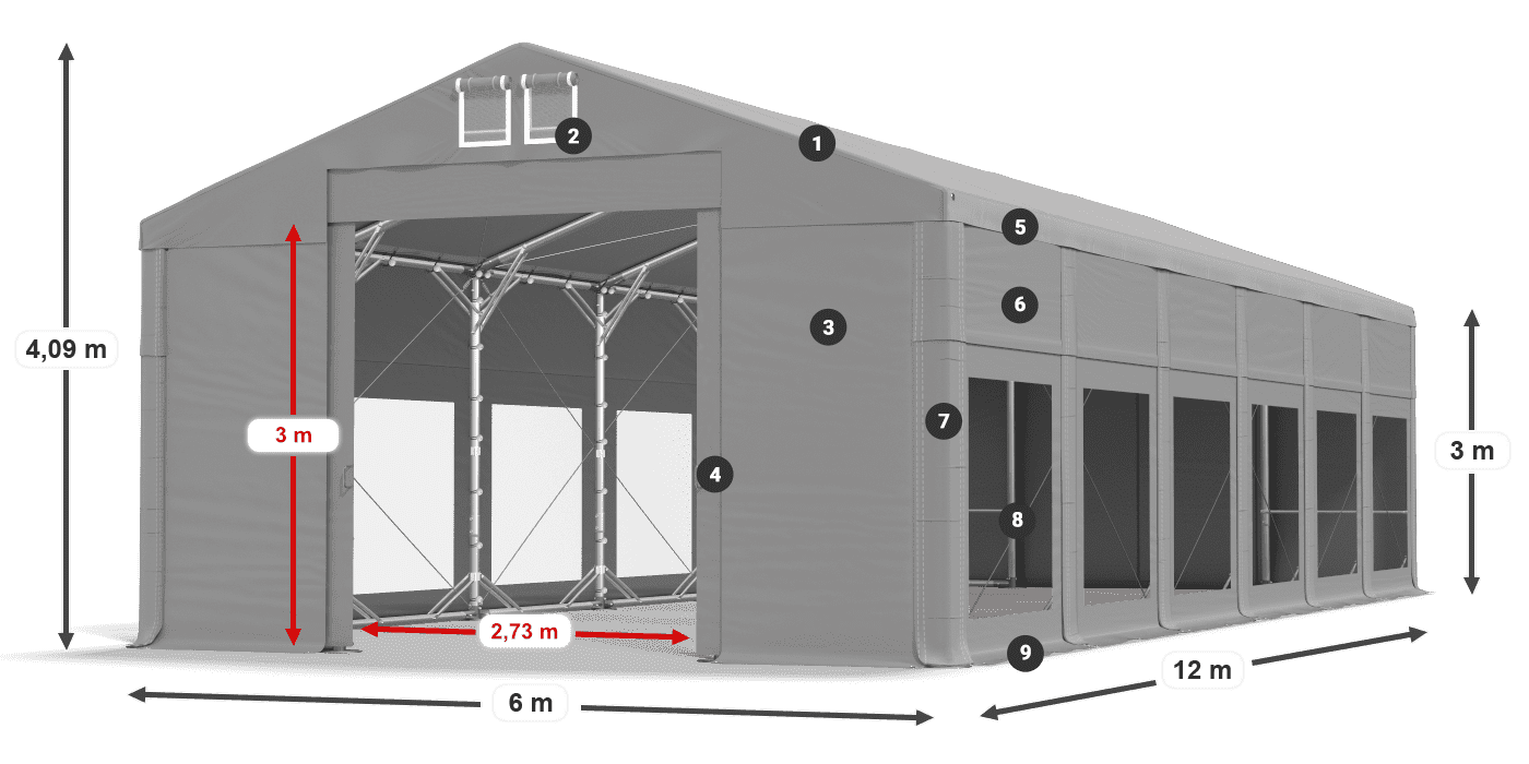 Dach: FR 620 PVC Wände: MS 580 PVC 3m Legende