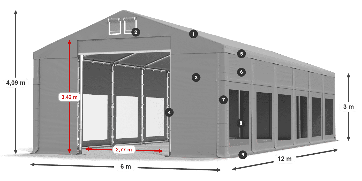 Dach: FR 620 PVC Wände: MS 580 PVC 3m Legende