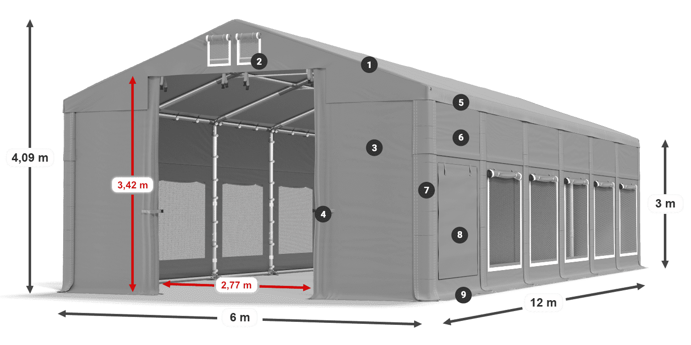 Dach: FR 620 PVC Wände: SD 500 PVC 3m Legende