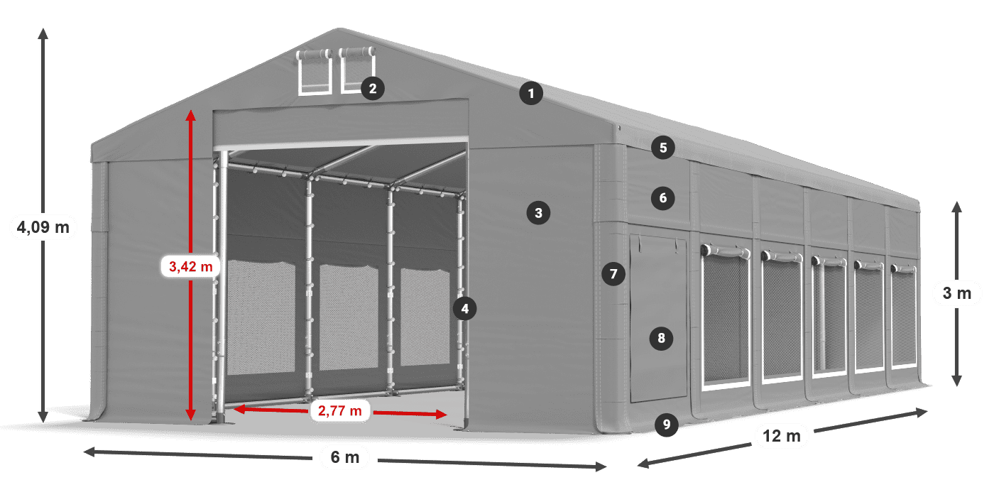 Dach: FR 620 PVC Wände: SD 500 PVC 3m Legende